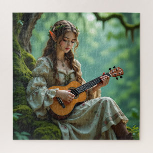 Enchanted  Elven Fairy Playing Ukulele Jigsaw Puzzle