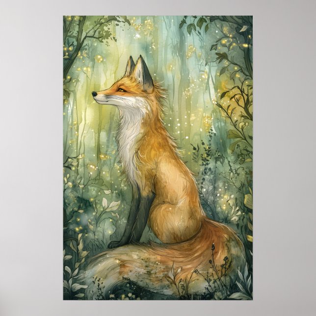 Enchanted Emerald Forest Fox Kid's Fantasy Art  Poster (Front)