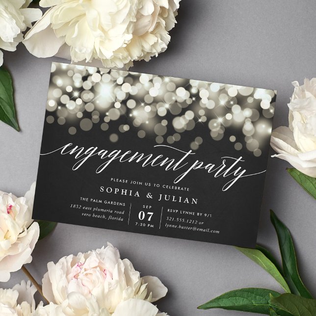Enchanted Evening | Black & Gold Engagement Party Invitation (Creator Uploaded)