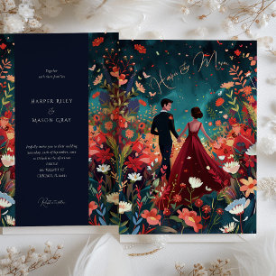 Enchanted Evening - Burgundy Navy Floral Wedding Invitation