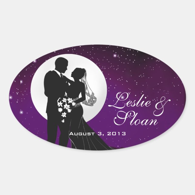 Enchanted Evening Nighttime Wedding Favour Oval Sticker (Front)