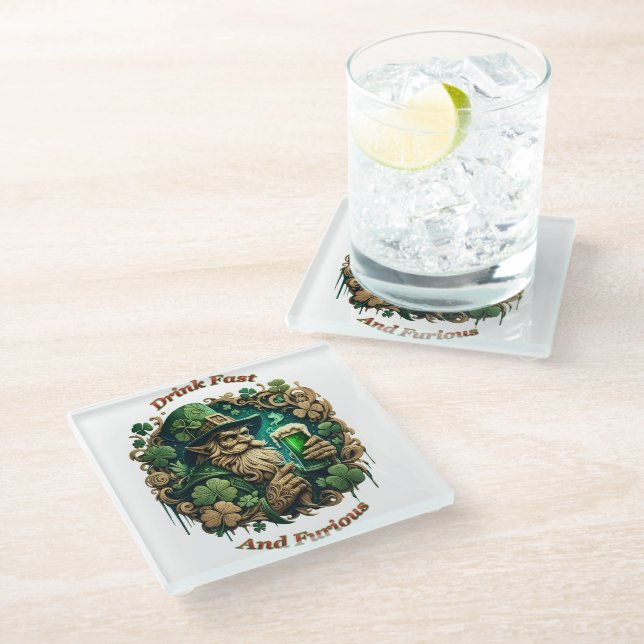 Enchanted Evening of Ale A Leprechauns Toast  Glass Coaster (Angled)