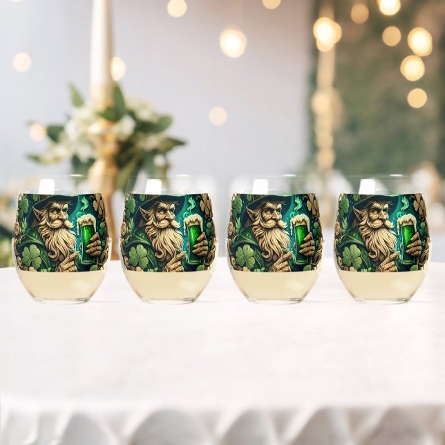Enchanted Evening of Ale A Leprechauns Toast  Stemless Wine Glass (Insitu (Wedding))
