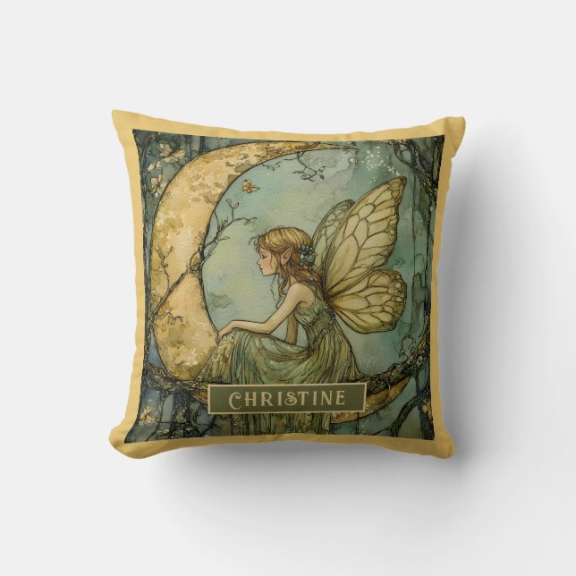 Enchanted Fairy And Crescent Moon Cushion (Front)