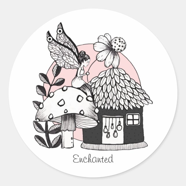 Enchanted Fairy And Fairy House Classic Round Sticker (Front)