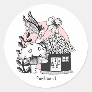 Enchanted Fairy And Fairy House Classic Round Sticker