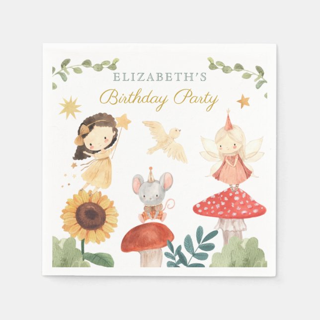 Enchanted Fairy Birthday Mushroom Napkin (Front)