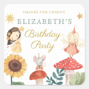 Enchanted Fairy Birthday Mushroom Square Sticker