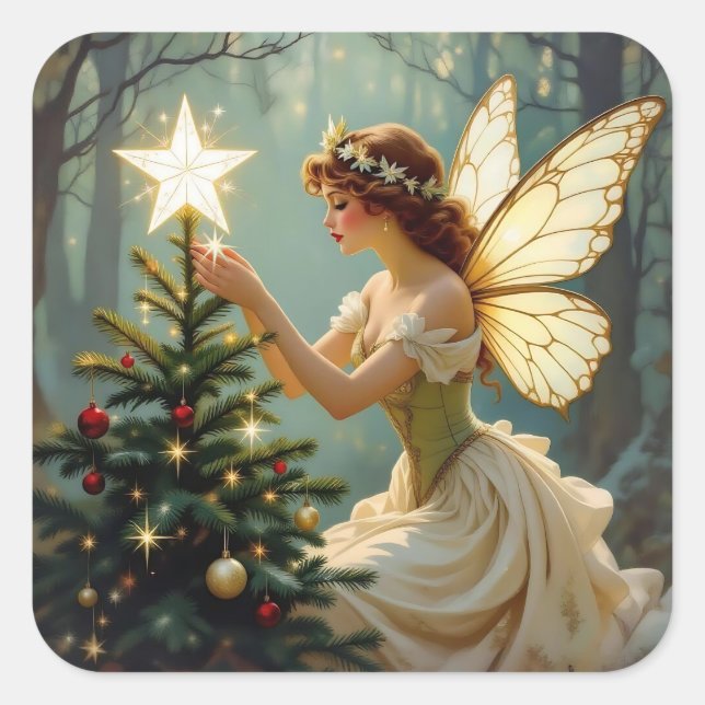 Enchanted Fairy Christmas Square Sticker (Front)