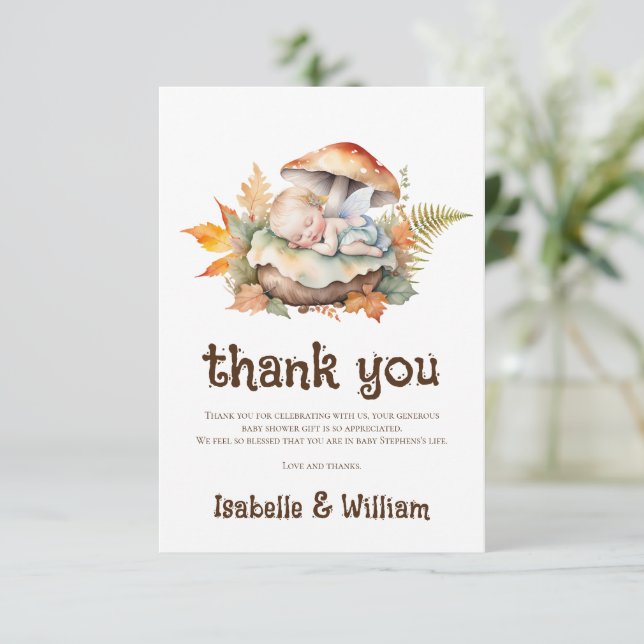Enchanted Fairy Fall Autumn Woodland Baby Shower  Thank You Card (Standing Front)