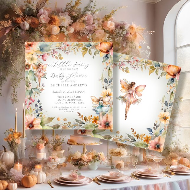 Enchanted Fairy Fall Floral Mint Girl Baby Shower Invitation (Creator Uploaded)