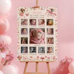 Enchanted Fairy First Birthday Photo Timeline Poster