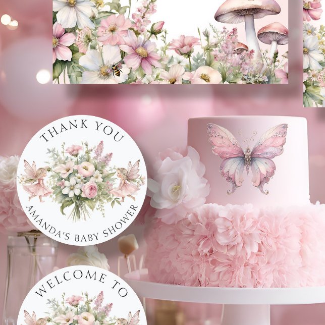 Enchanted Fairy Floral Thank You Baby Girl Shower Classic Round Sticker (Creator Uploaded)