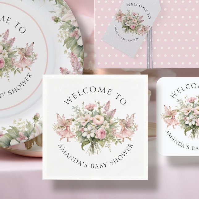 Enchanted Fairy Floral Welcome Baby Girl Shower Napkin (Creator Uploaded)