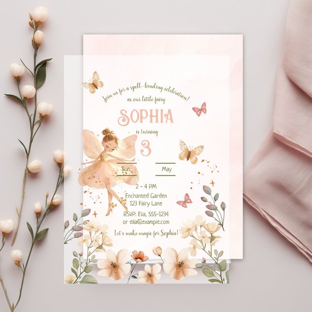 Enchanted Fairy Forest Watercolor Girl Birthday Vellum Invitations (Creator Uploaded)