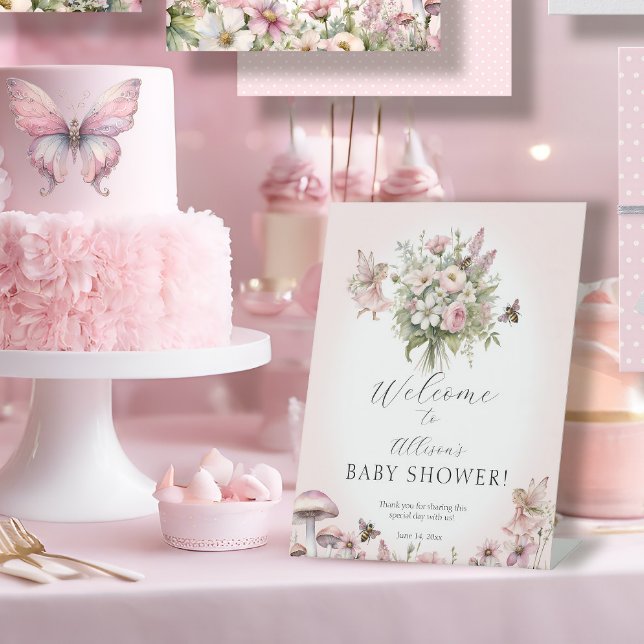 Enchanted Fairy Garden Bees Floral Welcome Shower Pedestal Sign (Creator Uploaded)
