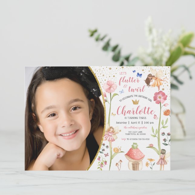 Enchanted Fairy Garden Birthday Photo Invitation (Standing Front)