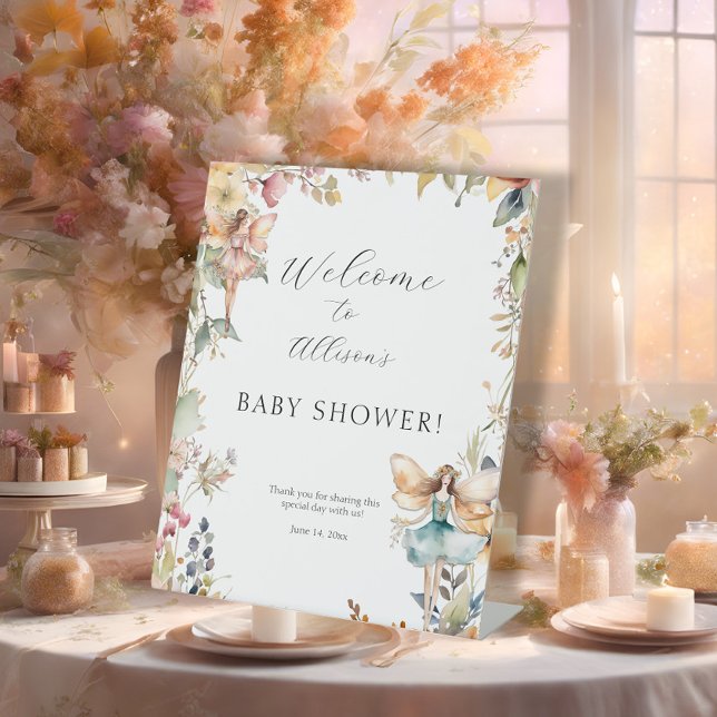 Enchanted Fairy Garden Fall Floral Welcome Shower Pedestal Sign (Creator Uploaded)