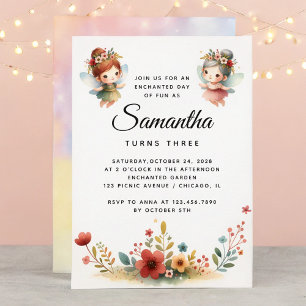 Enchanted Fairy Garden Girl Birthday Party Invitation
