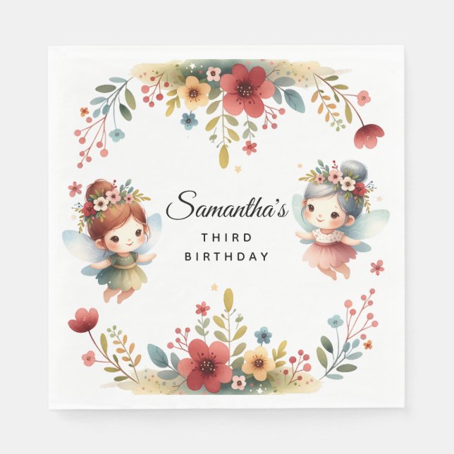 Enchanted Fairy Garden Girl Birthday Party Napkin (Front)