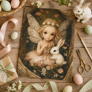 Enchanted Fairy Girl with Bunny Vintage Woodland Tissue Paper