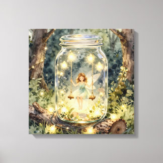 Enchanted Fairy in a Jar in a Magical Forest Canvas Print