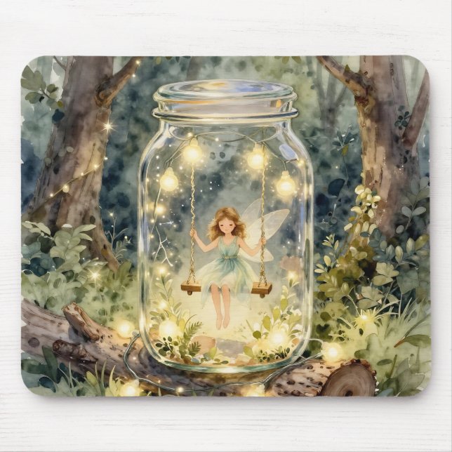 Enchanted Fairy in a Jar in a Magical Forest Mouse Mat (Front)