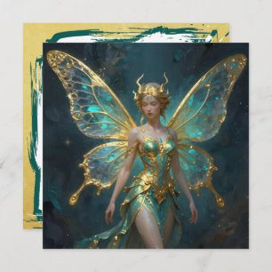 Enchanted Fairy in Gold and Turquoise Blank Card