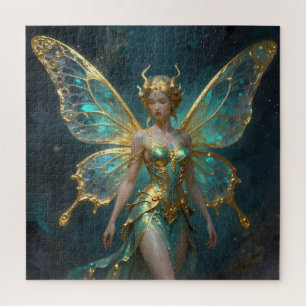 Enchanted Fairy in Gold and Turquoise Jigsaw Puzzle