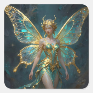 Enchanted Fairy in Gold and Turquoise  Square Sticker
