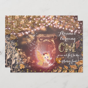 Enchanted Fairy Jar Glitter Fall Leaves Invitation