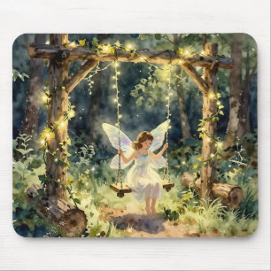 Enchanted Fairy on a Swing in a Magical Forest Mouse Mat