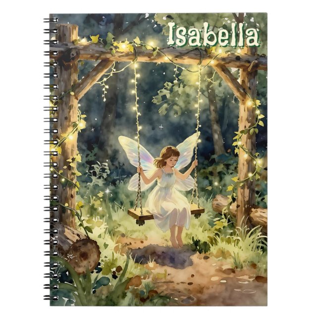 Enchanted Fairy on a Swing in a Magical Forest Notebook (Front)
