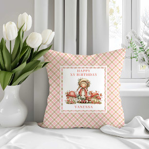 Enchanted Fairy Pink Floral Girl Birthday Throw  Cushion