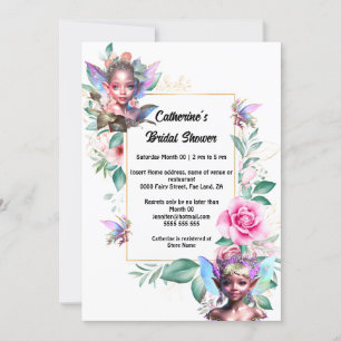 Enchanted fairy pink rose floral gold pixie invitation