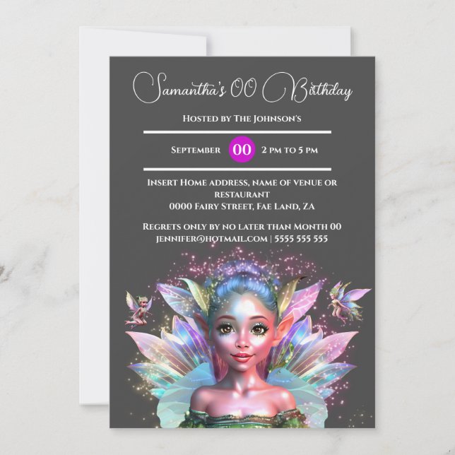 Enchanted fairy princess iridescent wings sweet 16 invitation (Front)