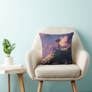 Enchanted Fairy Sitting in a Magical Forest Cushion