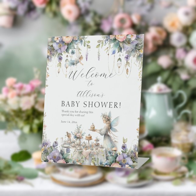 Enchanted Fairy Tea Party Floral Baby Girl Shower Pedestal Sign (Creator Uploaded)