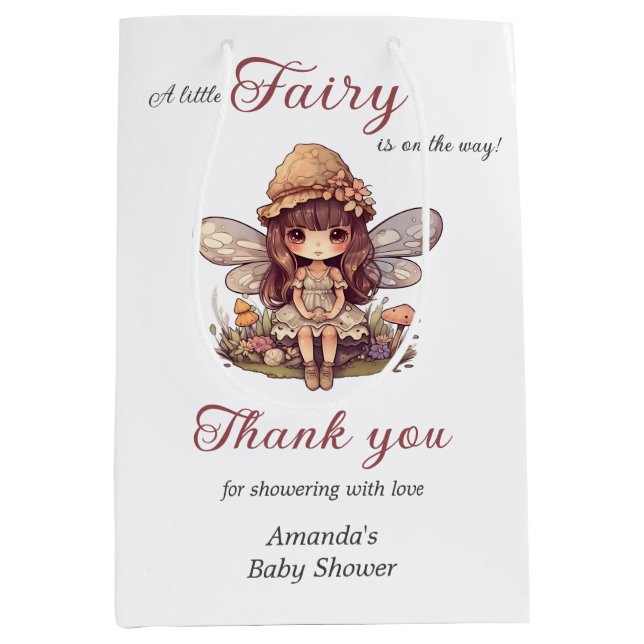 Enchanted Fairy with Mushrooms Girl Baby Shower Medium Gift Bag (Front)