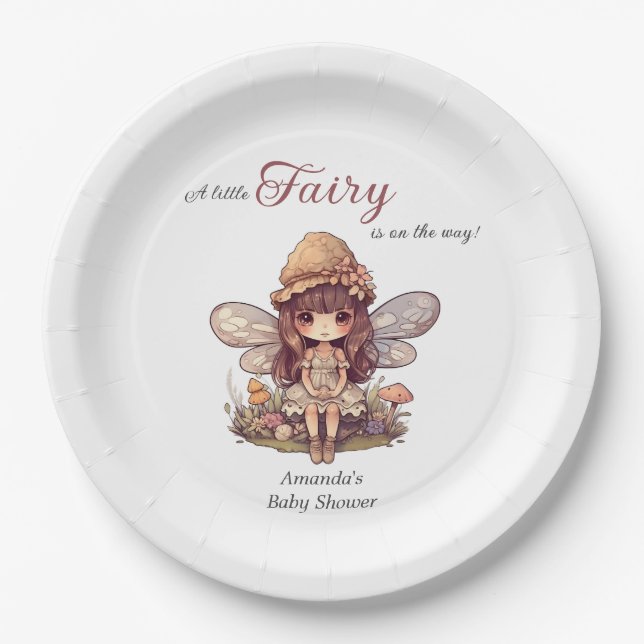Enchanted Fairy with Mushrooms Girl Baby Shower Paper Plate (Front)