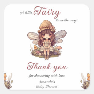 Enchanted Fairy with Mushrooms Girl Baby Shower Square Sticker