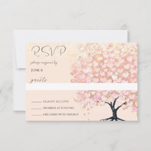 Enchanted Fairytale Pink Heart Leaf Tree Wedding RSVP Card