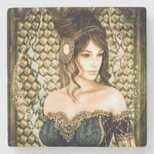 Enchanted Fairytale Princess Portrait Stone Coaster