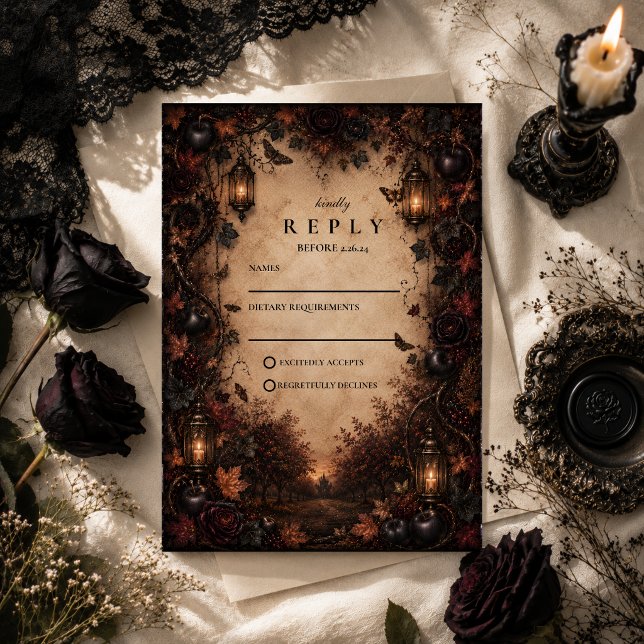 Enchanted Fall Goth Wedding RSVP Card (Creator Uploaded)