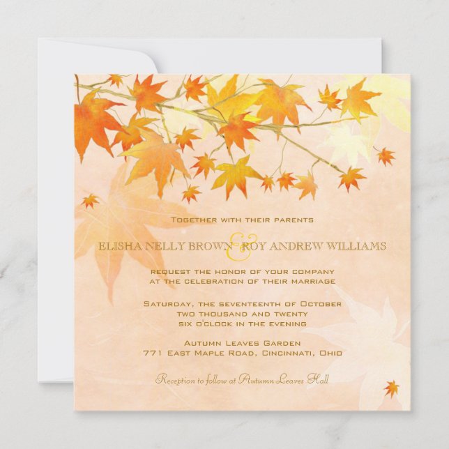 Enchanted Fall Leaves Rural Wedding Invitation (Front)