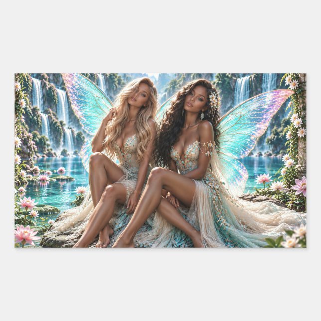 Enchanted Falls Fairies in a Crystal Paradise Rectangular Sticker (Front)