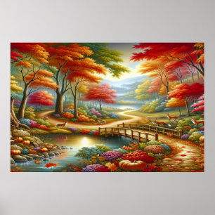 Enchanted Fantasy Autumn Forest Pathway   Poster