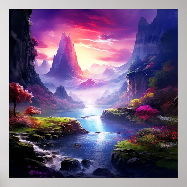 Enchanted Fantasy Colourful Magical Whimsical Land Poster (Front)