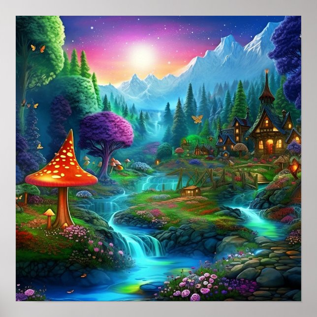 Enchanted Fantasy Colourful Magical Whimsical Land Poster (Front)