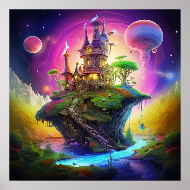 Enchanted Fantasy Colourful Magical Whimsical Land Poster (Front)